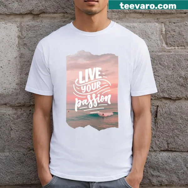 Surfer-themed T-shirt with a dynamic surfing graphic