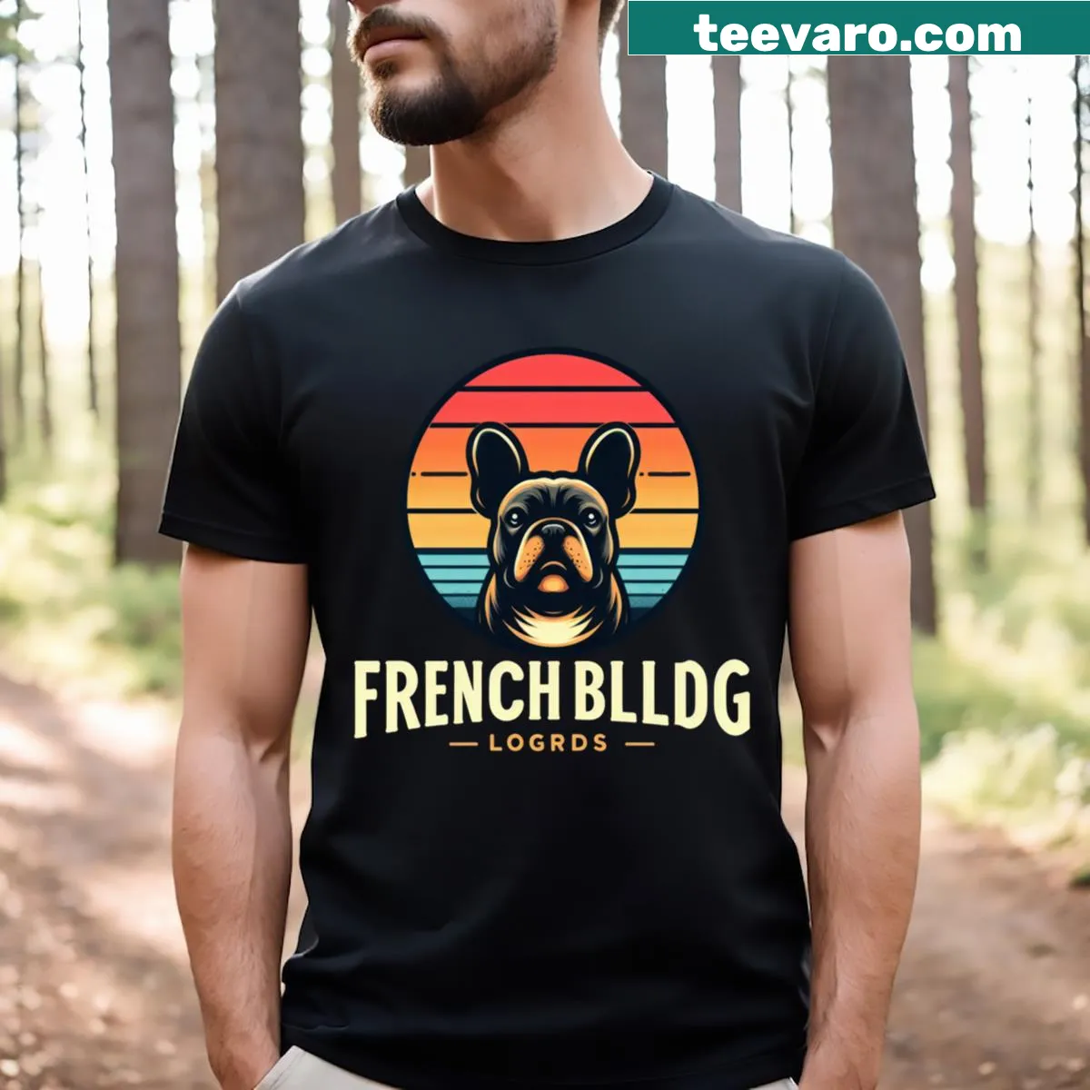 Adorable T-shirt featuring a cartoon French Bulldog design — on a men's t-shirt
