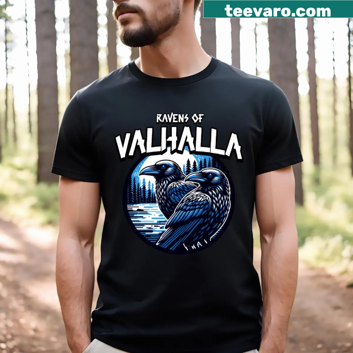 Ravens of Valhalla symbol featured on T-shirt — on a men's t-shirt