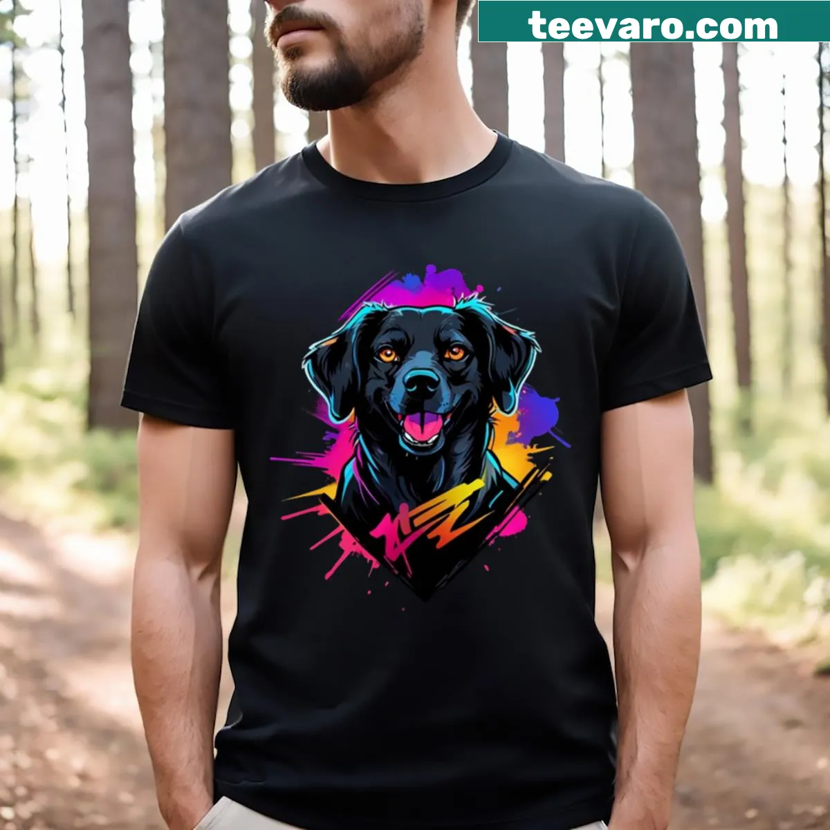 Cartoon dog graphic on an urban art-inspired t-shirt — on a men's t-shirt