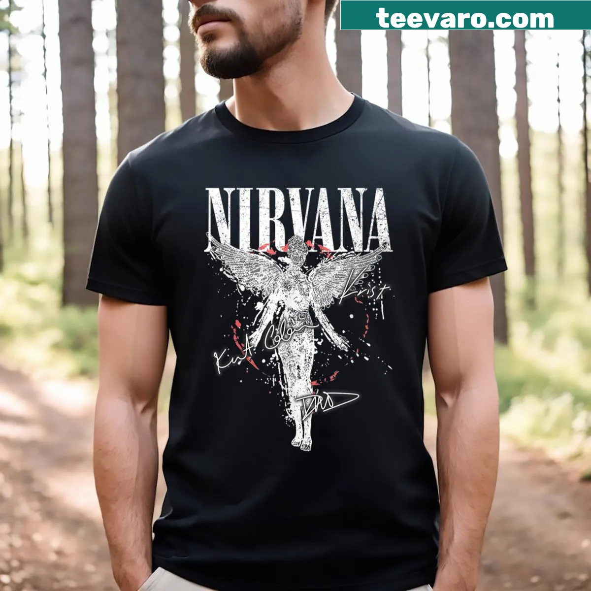 Distressed graphic of Nirvana art on a t-shirt — on a men's t-shirt