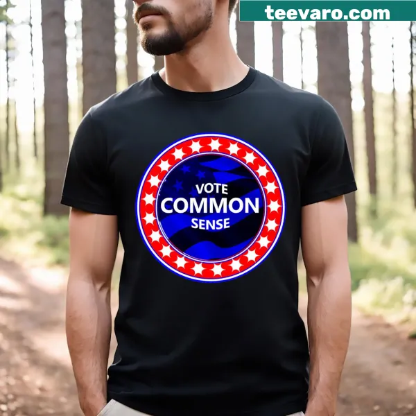 Typography T-shirt featuring the phrase 'Vote Common Sense'