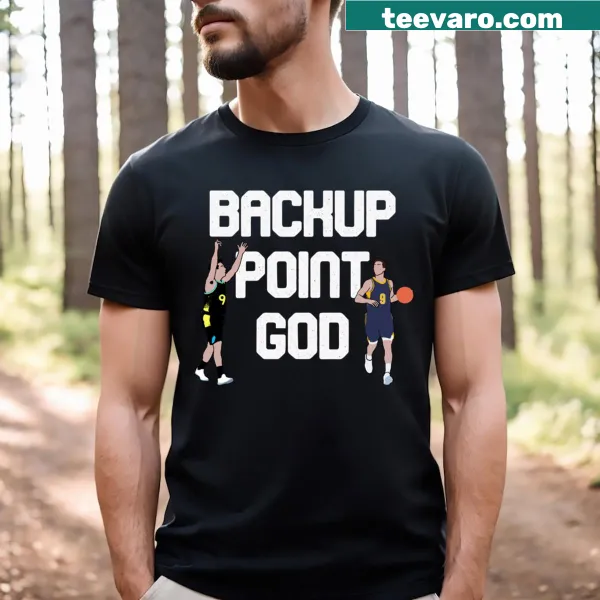 T-shirt with 'Backup Point God' text design for basketball fans.