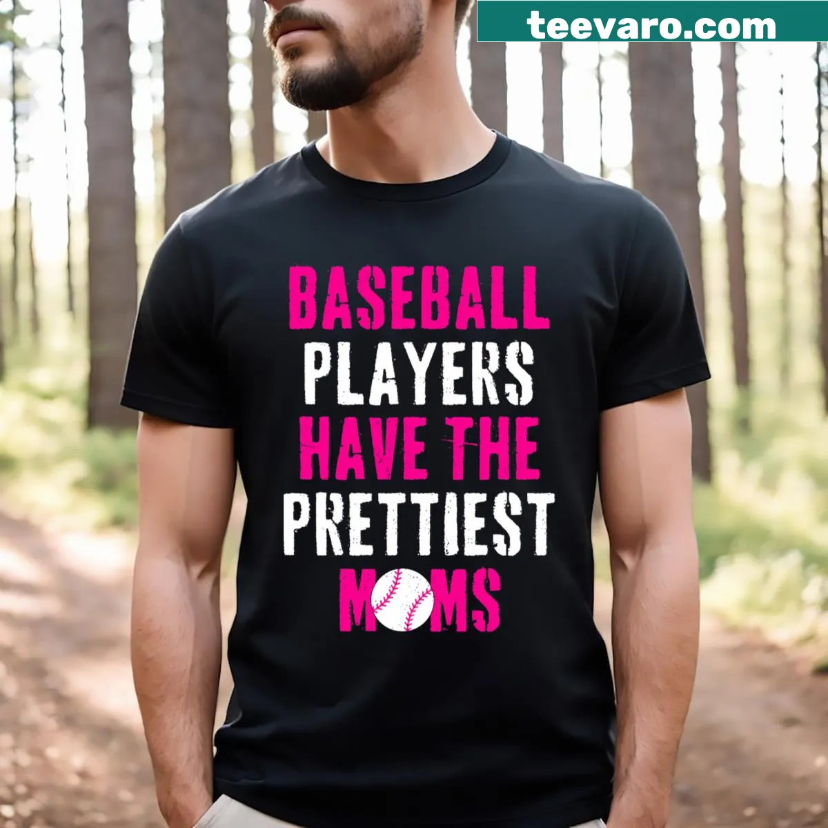 Charming t-shirt with a message about baseball moms — on a men's t-shirt
