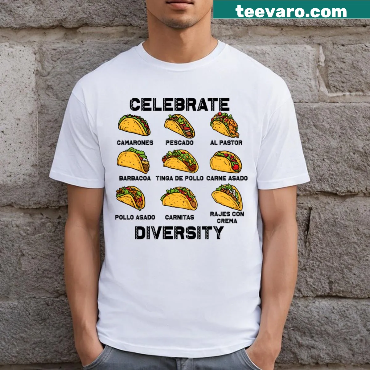 Fun taco illustrations on a Cinco de Mayo T-shirt — on a men's t-shirt
