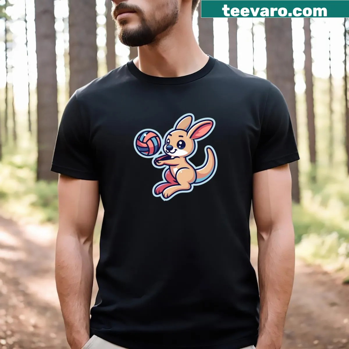 Kangaroo playing volleyball illustrated on a t-shirt — on a men's t-shirt