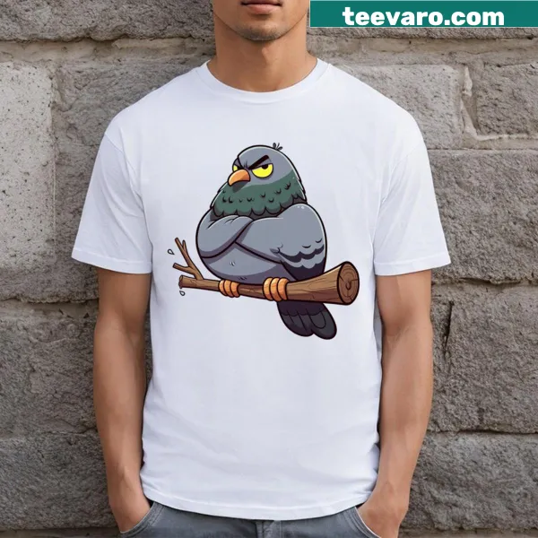 Cartoon design of a cheeky pigeon on a T-shirt