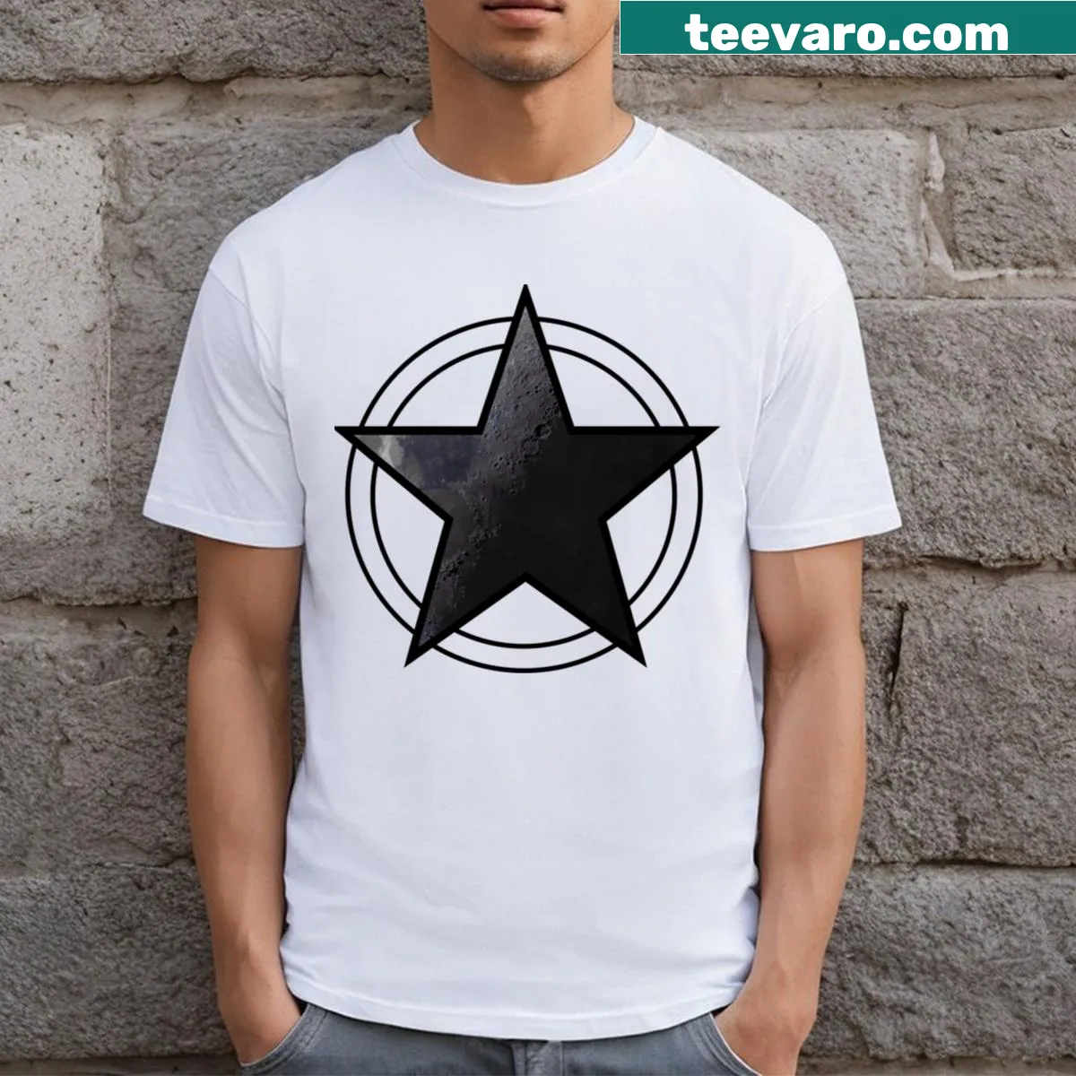 Minimalist pentacle design inspired by 'Dark Side of the Moon' — on a men's t-shirt