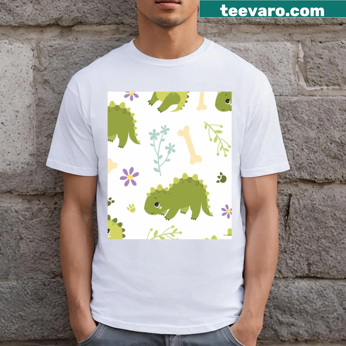 Cute dinosaur pattern design on a T-shirt — on a men's t-shirt