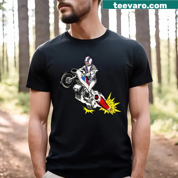 Vintage Evel Knievel Jet Cycle illustration on a T-shirt