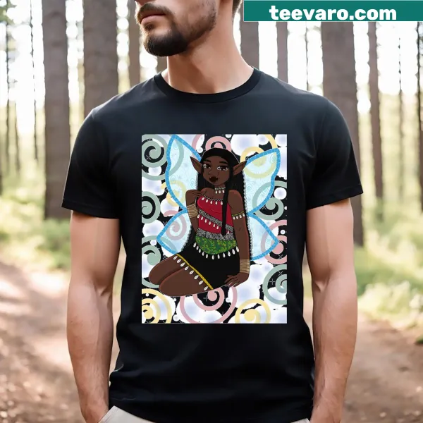 Cartoon fairy t-shirt with a whimsical background