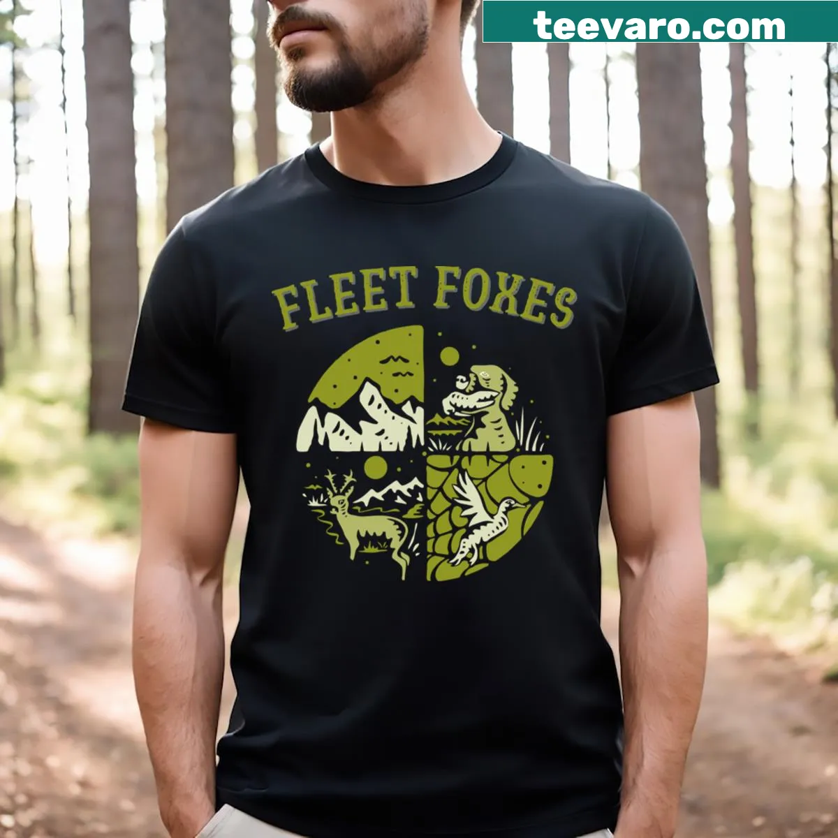 Fleet Foxes Band T-shirt featuring a musical design — on a men's t-shirt