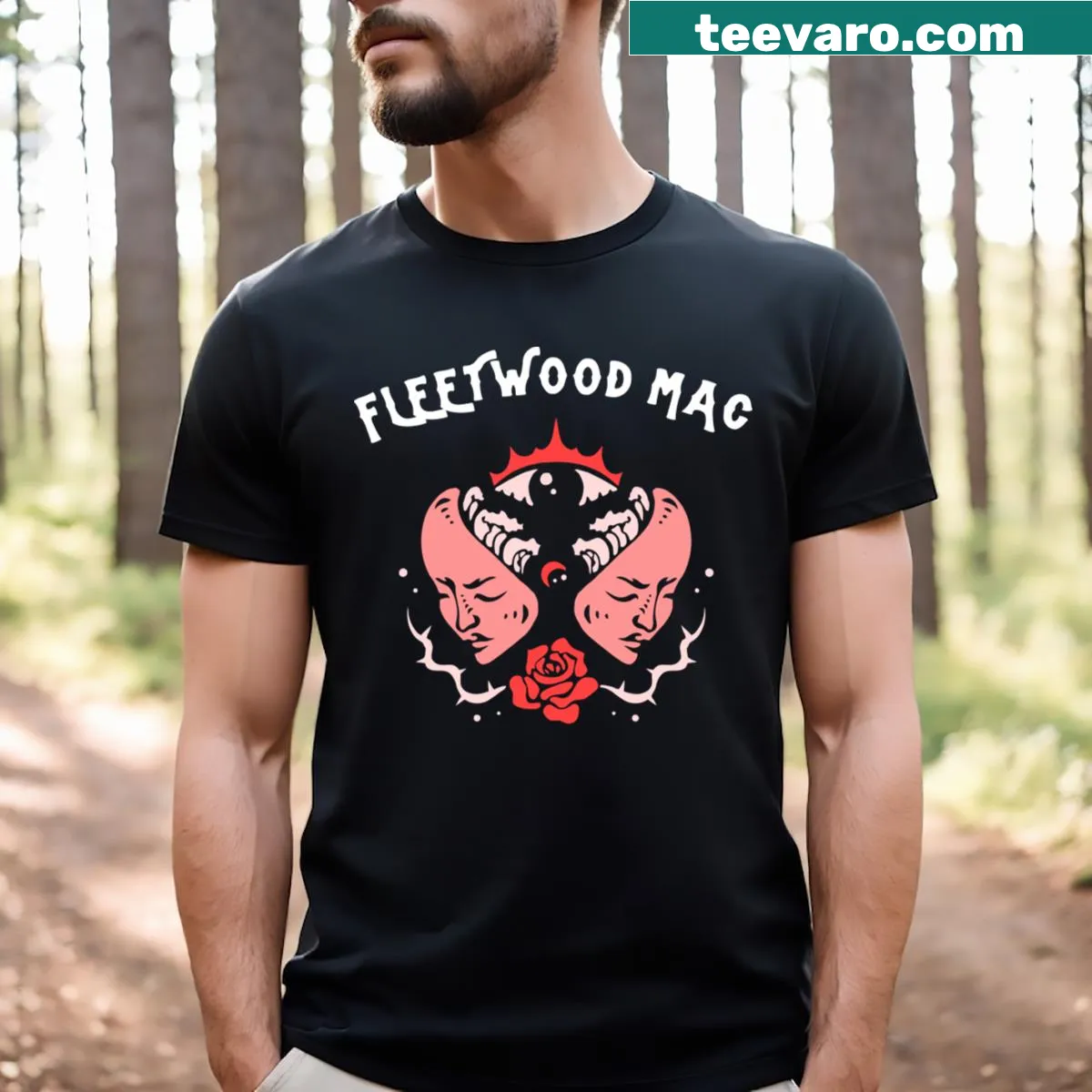 T-shirt celebrating Fleetwood Mac band — on a men's t-shirt