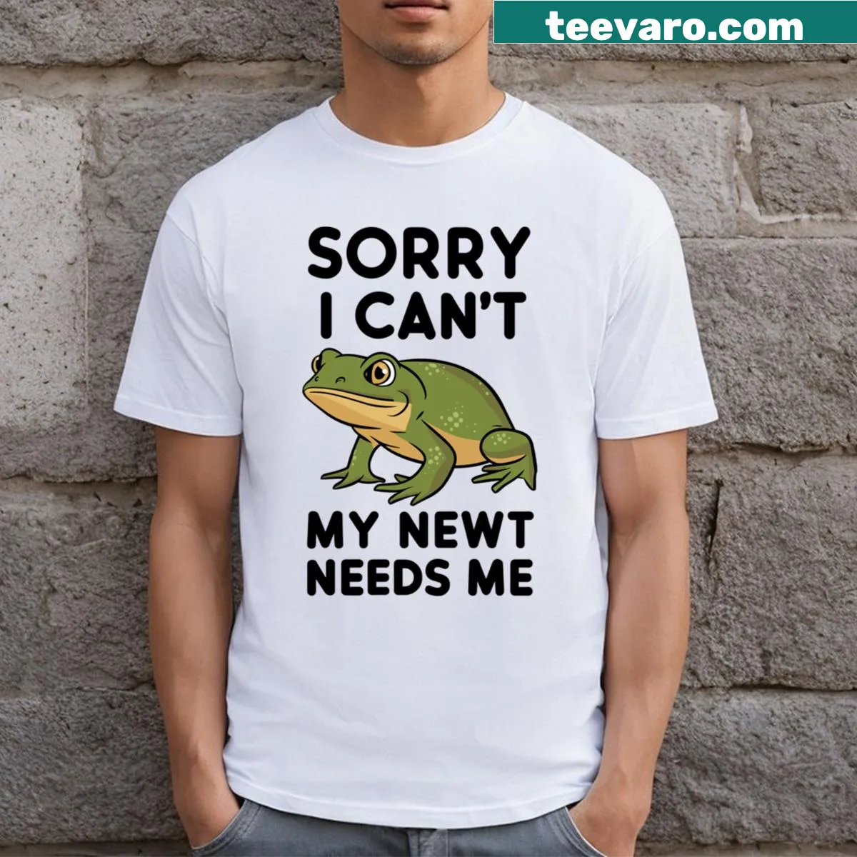 Funny t-shirt featuring newt-themed graphic for amphibian lovers — on a men's t-shirt