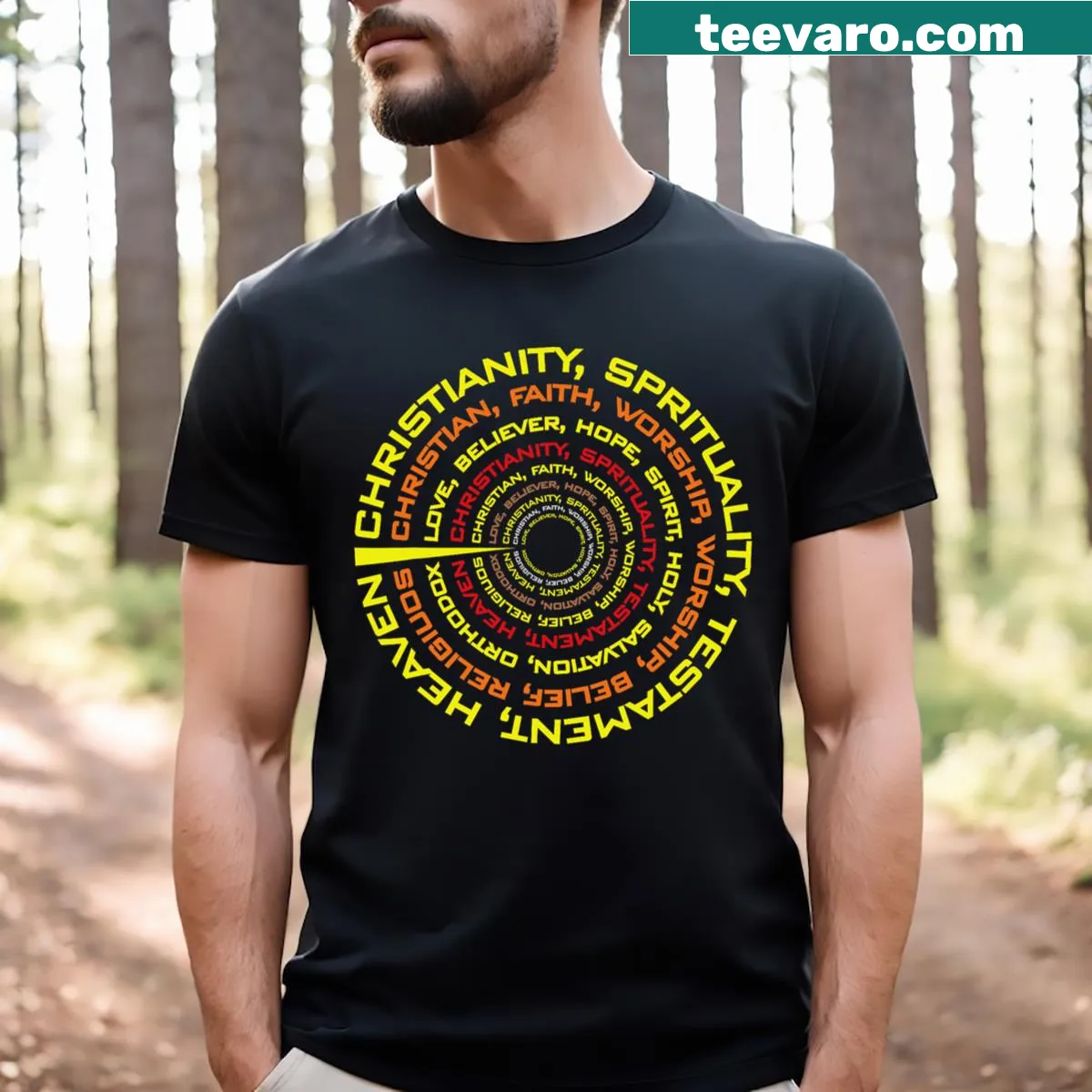 Witty T-shirt design with themes of faith and love — on a men's t-shirt