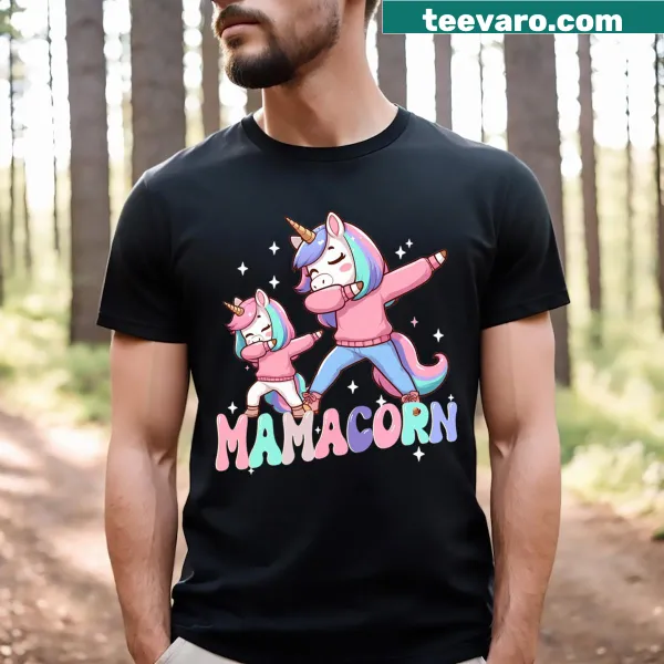 Mamacorn-themed t-shirt celebrating motherhood with unicorn imagery