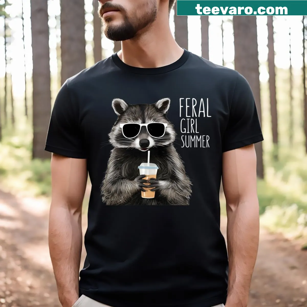 Vintage-style T-shirt with opossum, raccoon, and girl power graphics — on a men's t-shirt
