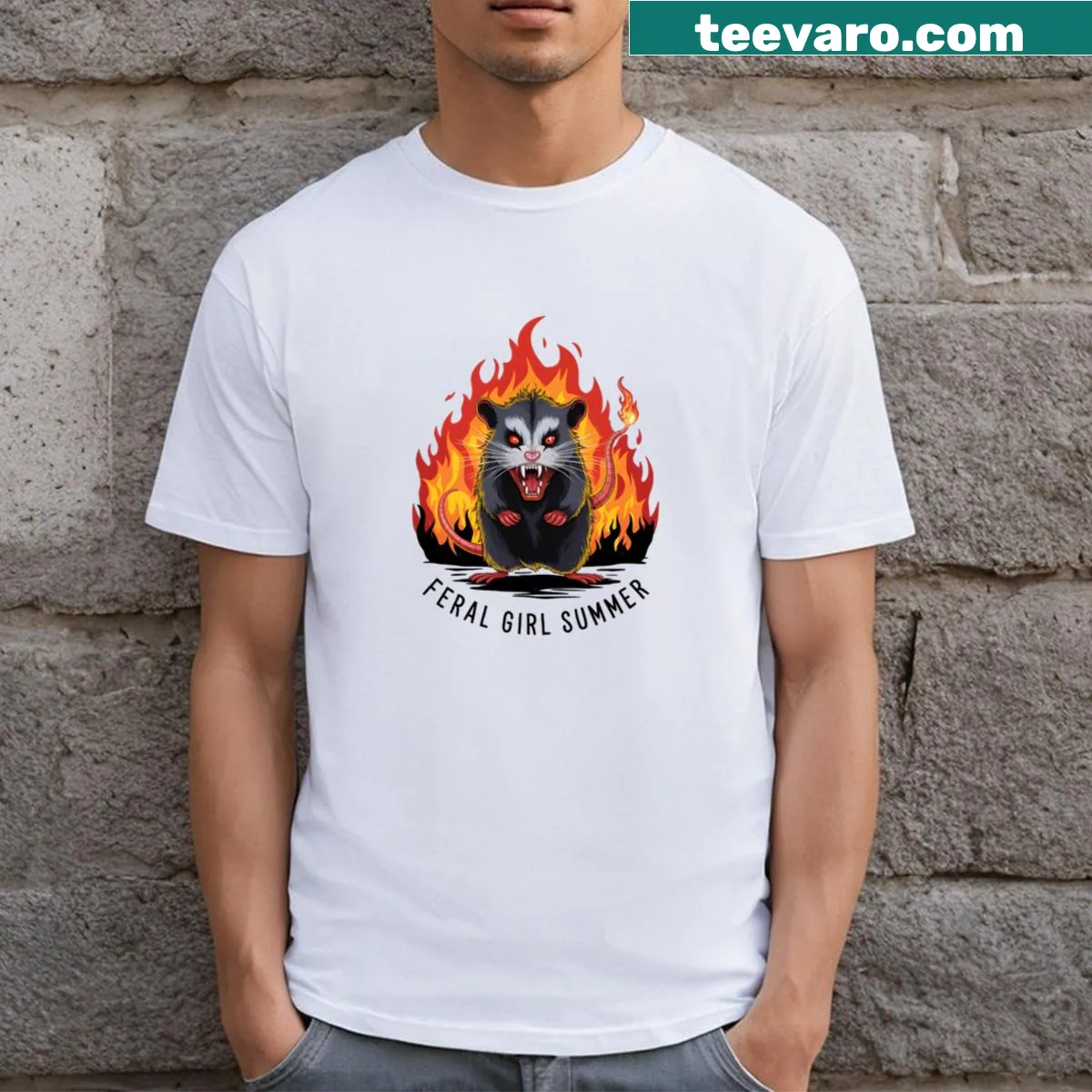 Funny summer shirt with opossum and raccoon graphic — on a men's t-shirt