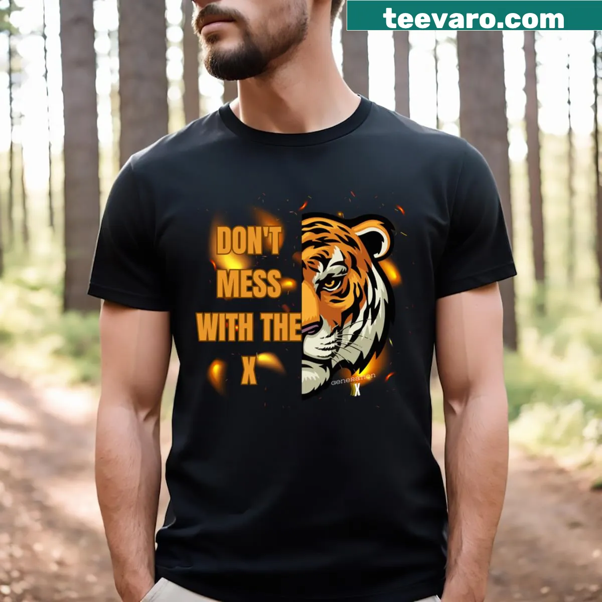 T-shirt celebrating Generation X with simple text — on a men's t-shirt