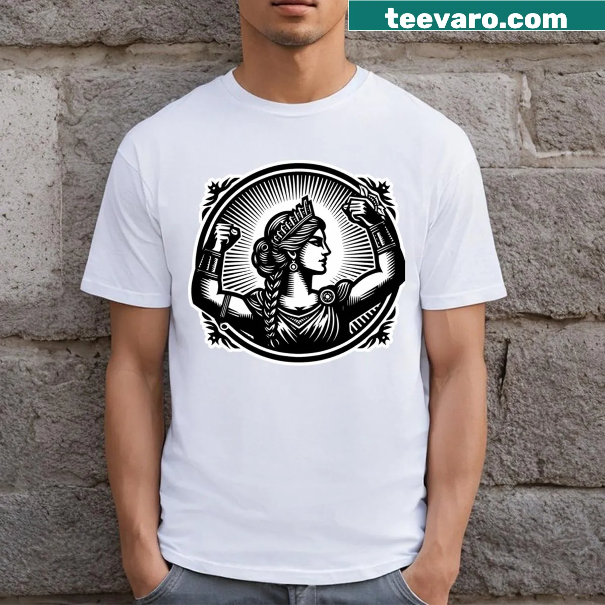 T-shirt displaying the word 'Goddess' in elegant typography — on a men's t-shirt