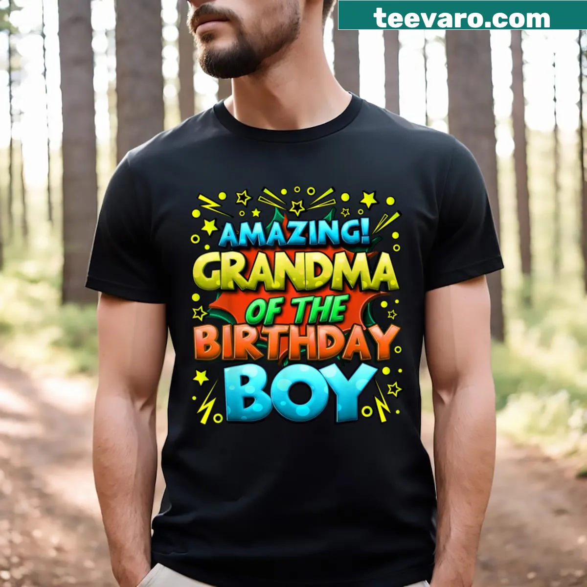 Matching Grandma of the Birthday Boy t-shirt for family gatherings — on a men's t-shirt