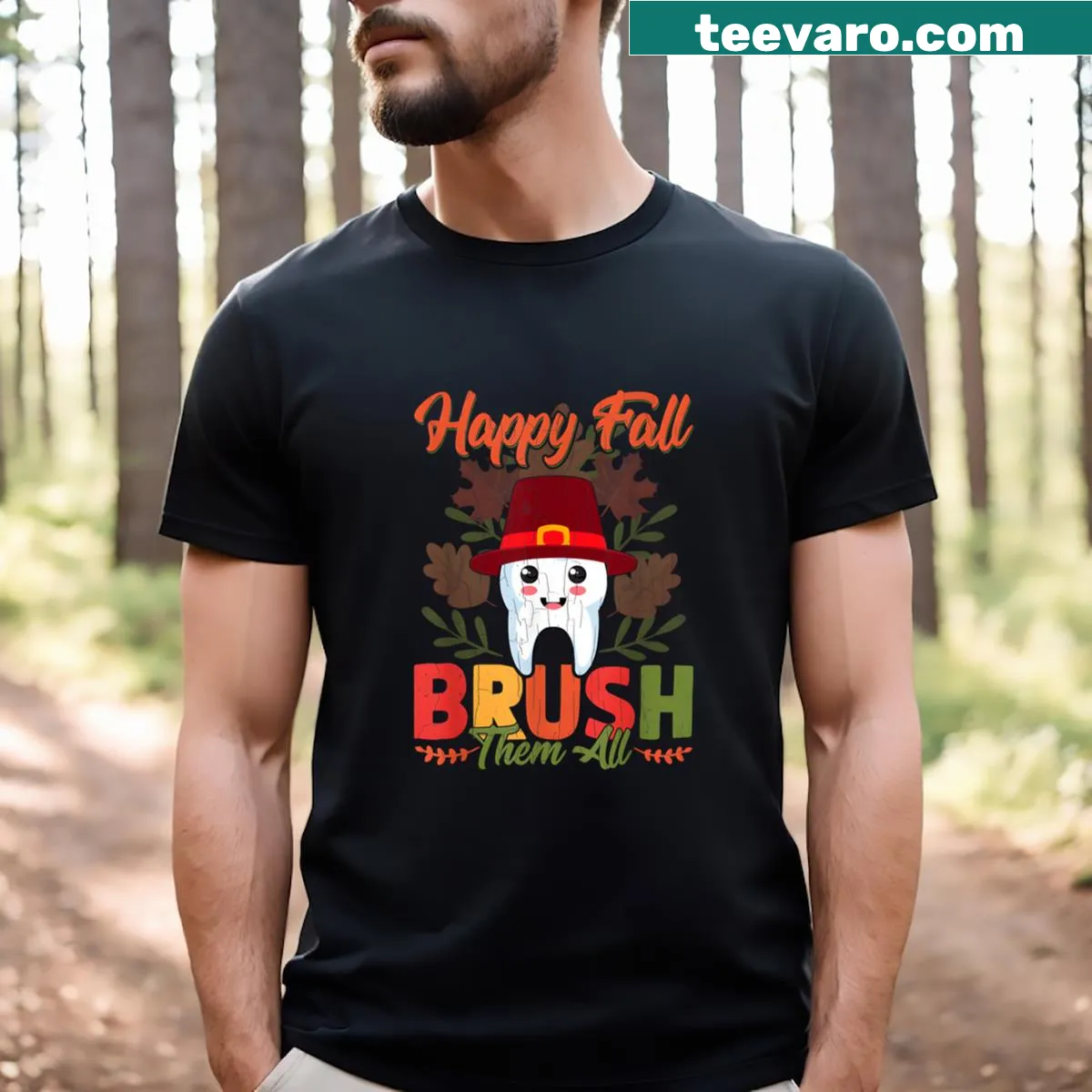 Funny Thanksgiving t-shirt featuring a dental-themed humorous phrase — on a men's t-shirt