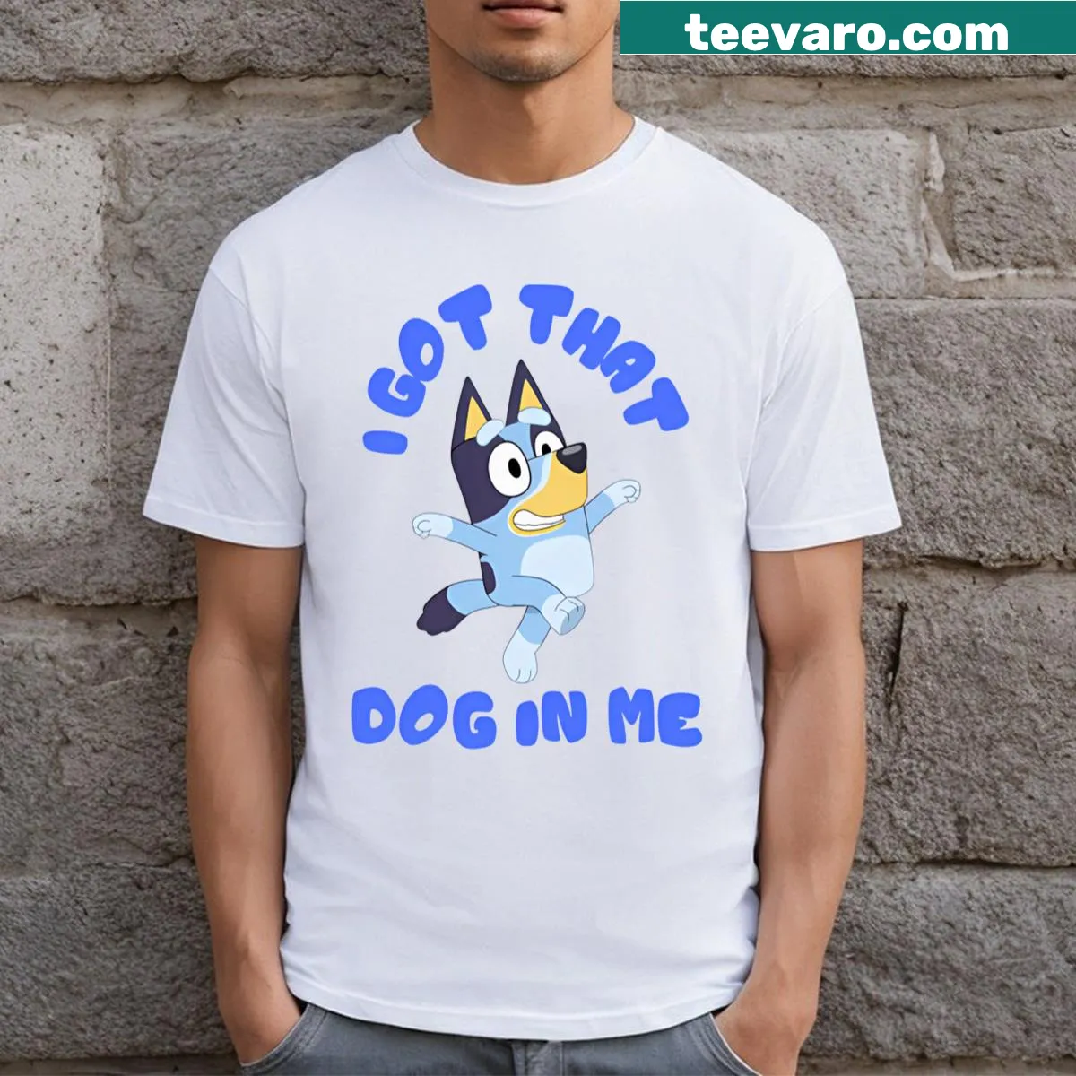 Playful Bluey-themed illustration t-shirt for kids — on a men's t-shirt
