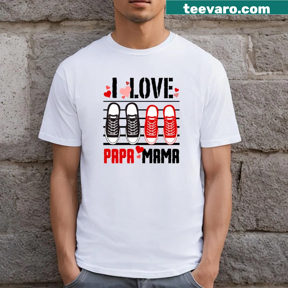 T-shirt showing love for Papa and Mama in simple typography design — on a men's t-shirt
