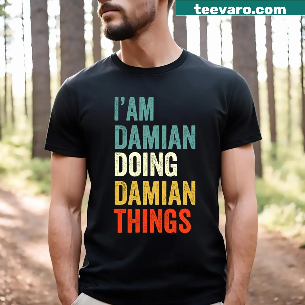 Funny T-shirt with the phrase 'I'm Damian Doing Damian Things' — on a men's t-shirt