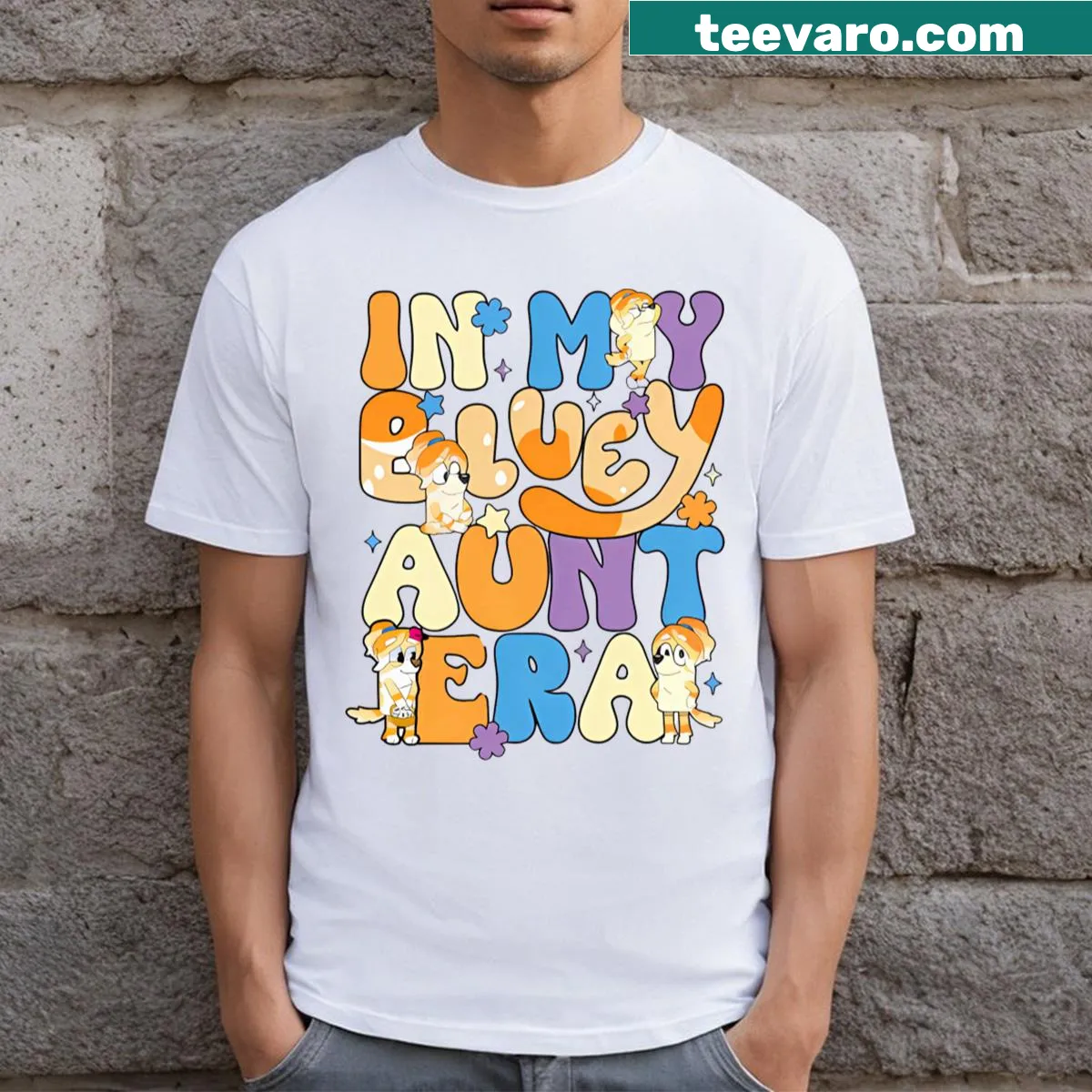 T-shirt celebrating being a Bluey-loving aunt — on a men's t-shirt