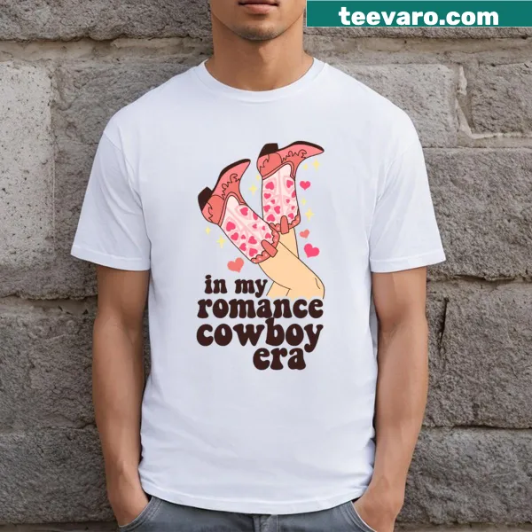 Funny bookish pink T-shirt with cowboy romance theme