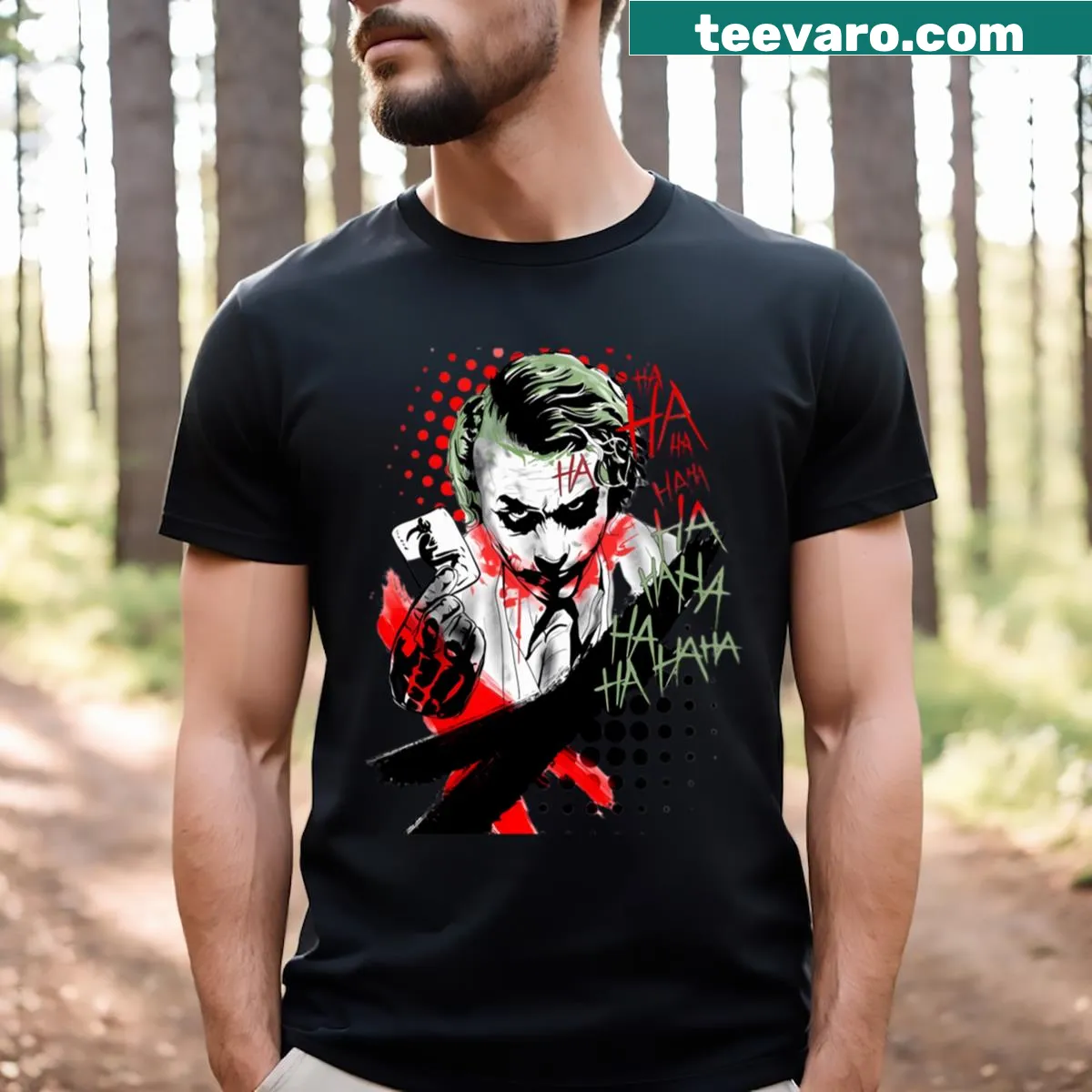 T-shirt featuring a playful graphic inspired by the Joker character — on a men's t-shirt