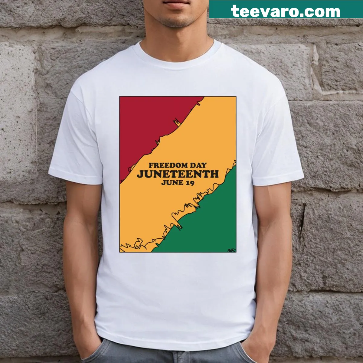 Text design stating 'Juneteenth Is My Independence Day' — on a men's t-shirt