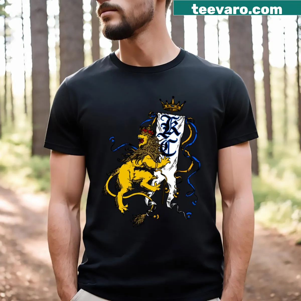 Illustrative t-shirt featuring the Kansas City Royal Rampant Lion design. — on a men's t-shirt