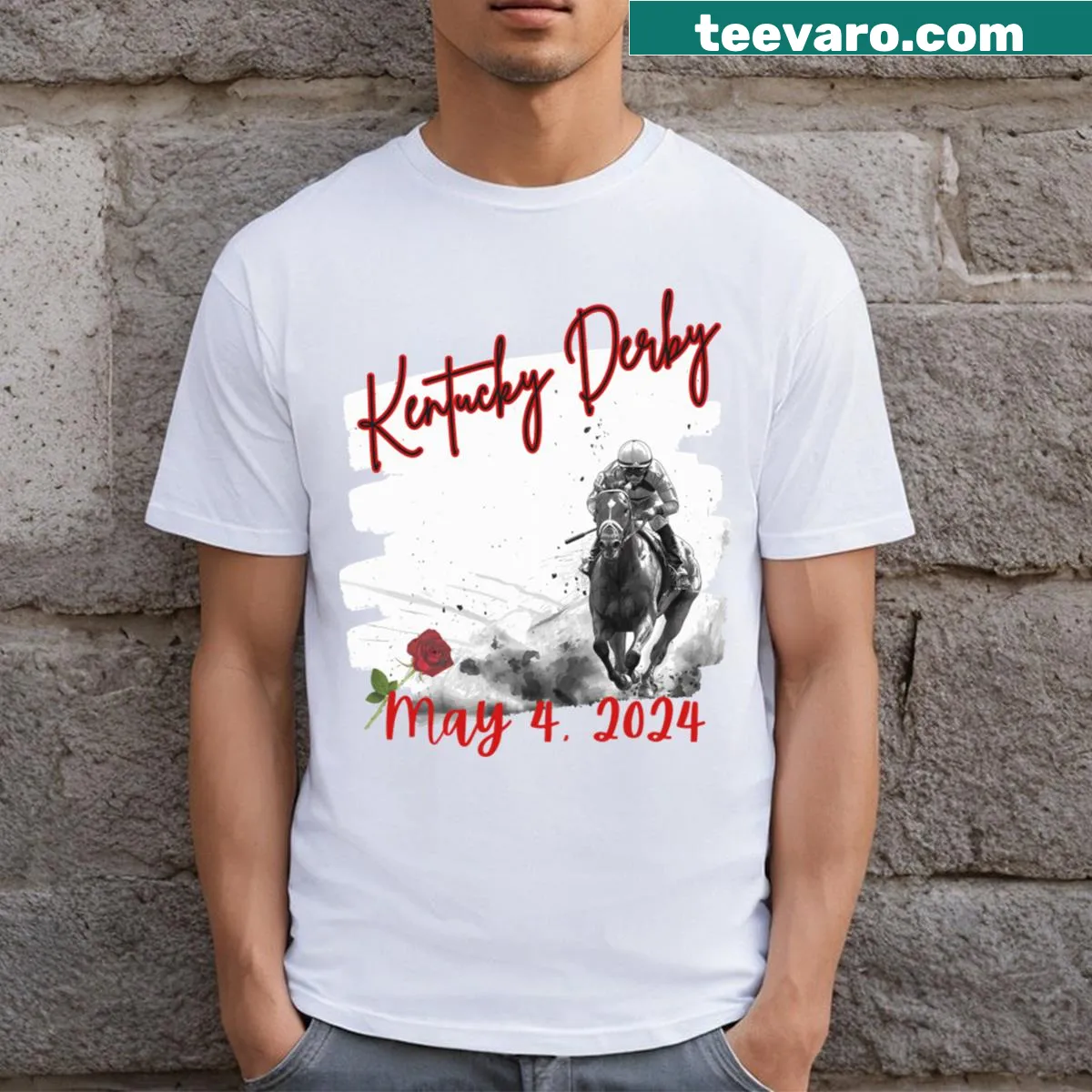 Kentucky Derby May 4, 2024 date text on t-shirt — on a men's t-shirt
