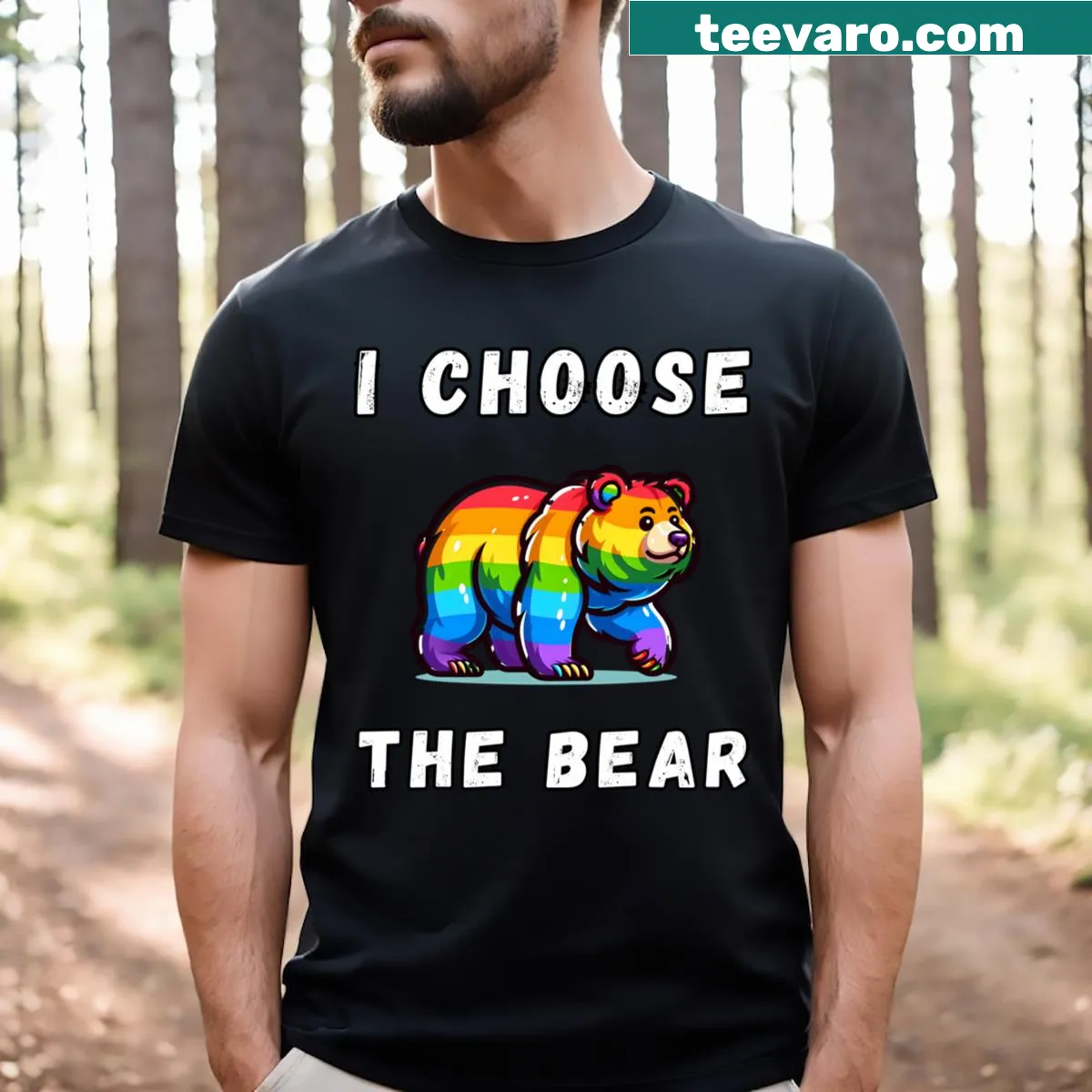 Funny LGBTQ t-shirt with 'I Choose The Bear' and rainbow bear design — on a men's t-shirt