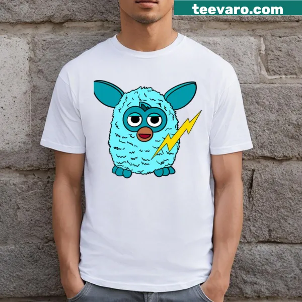 Cartoon Furby styled as Zeus on T-shirt