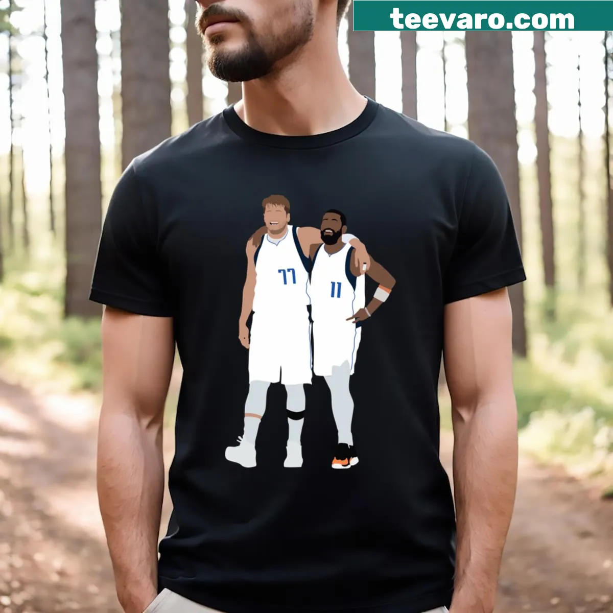 Luka Doncic and Kyrie Irving graphic celebrating the Mavericks duo. — on a men's t-shirt