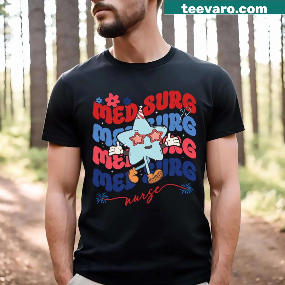 Patriotic T-shirt for Med Surg Nurses featuring retro design — on a men's t-shirt