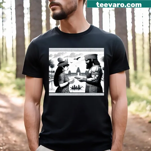 Mesopotamia-themed t-shirt with historical elements and typography