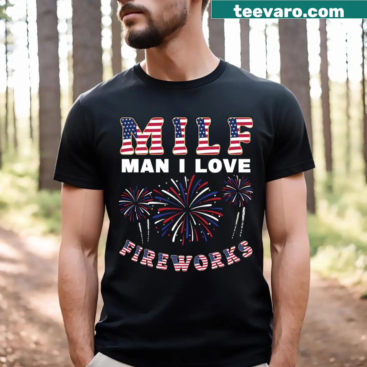 Funny July 4th graphic tee with a pun about fireworks — on a men's t-shirt
