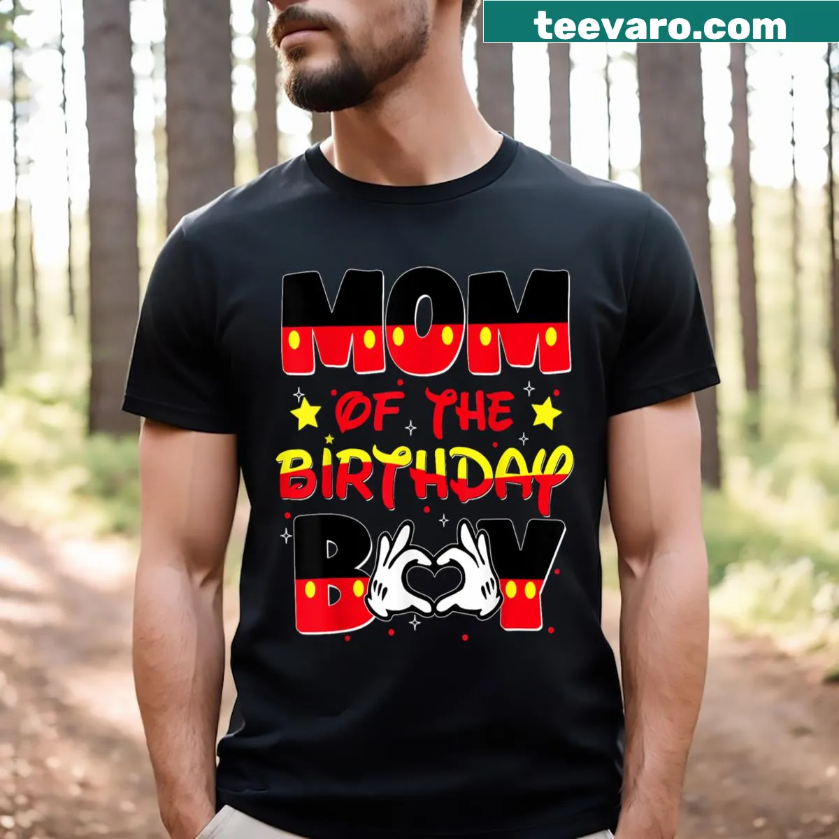 Heart graphic and mouse illustrations for birthday family matching t-shirt — on a men's t-shirt