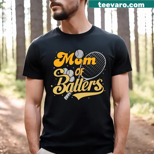 Funny tennis mom t-shirt with racket and ball graphic