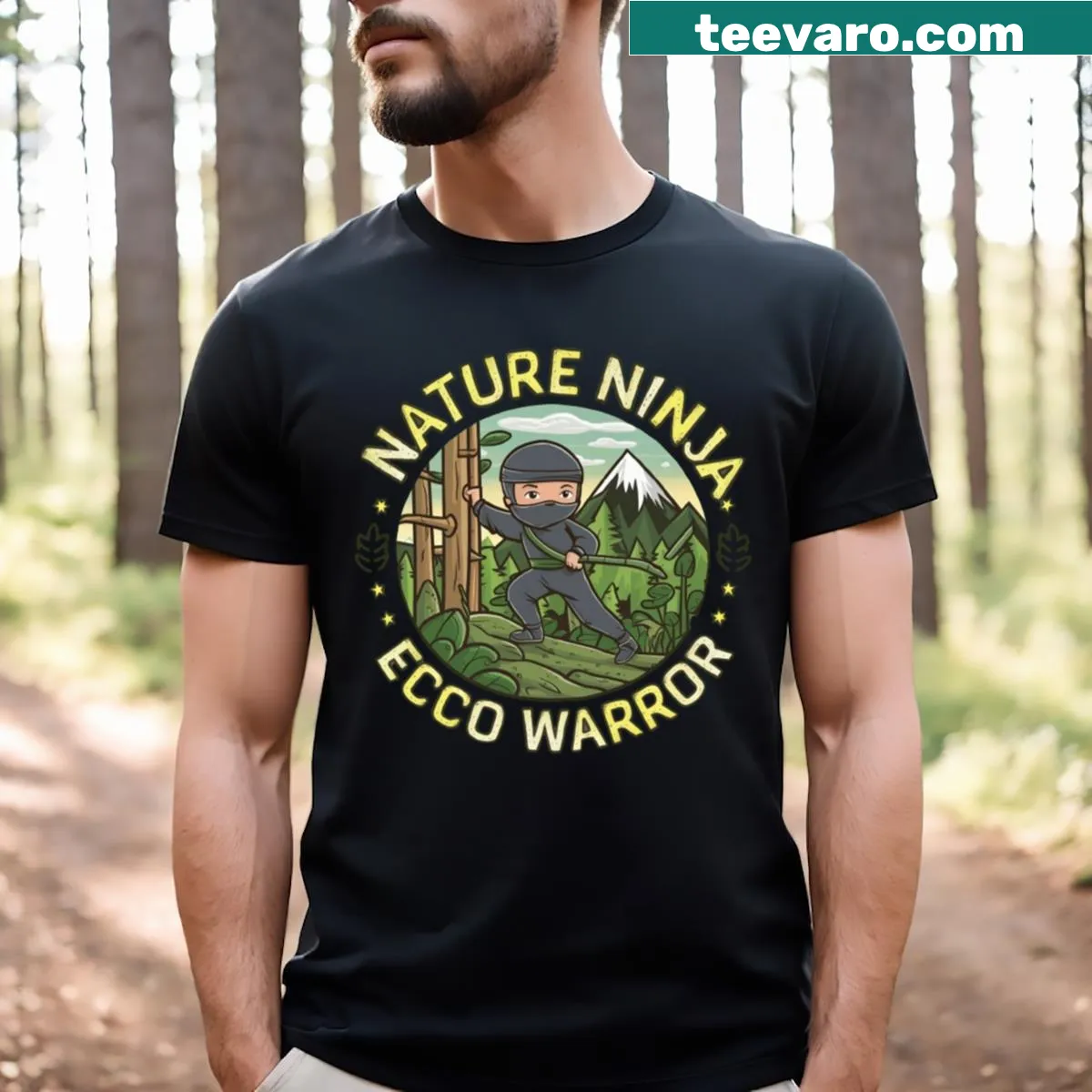 Nature-themed graphic T-shirt inspiring eco-conscious wear — on a men's t-shirt