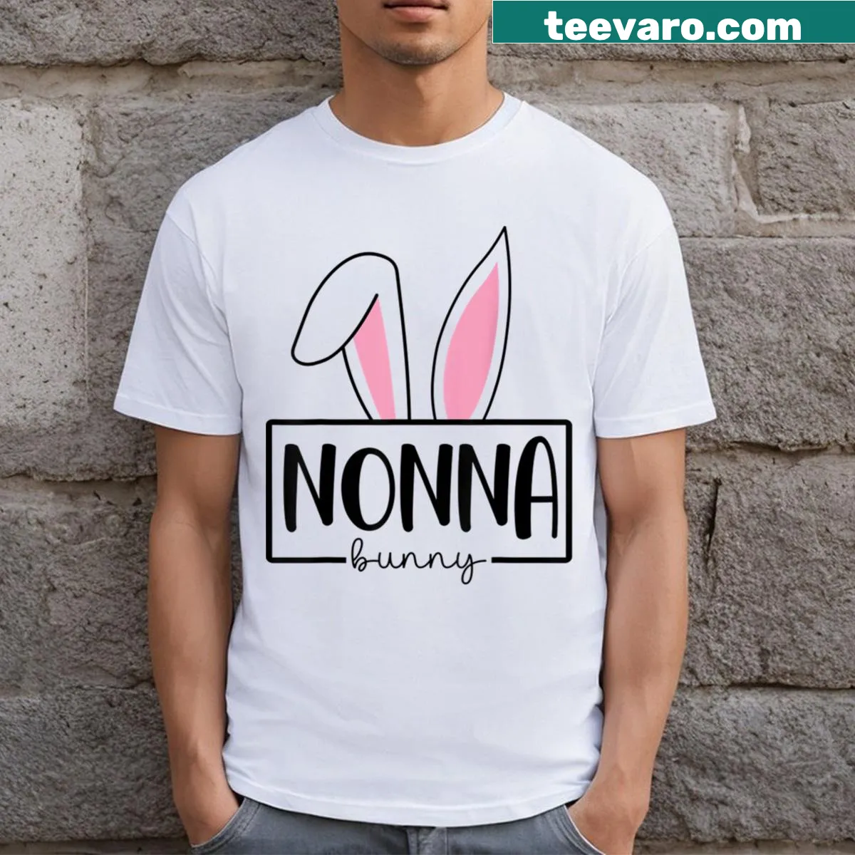Illustration of a bunny with a floral headband for Easter. — on a men's t-shirt