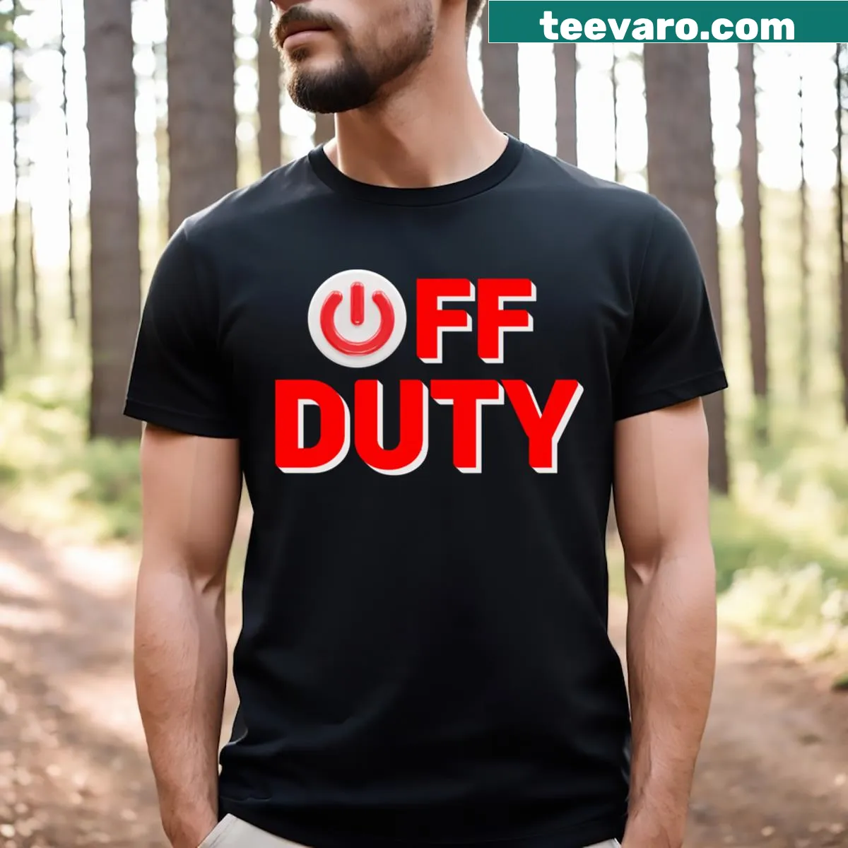 Casual tee with bold 'Off Duty' text — on a men's t-shirt
