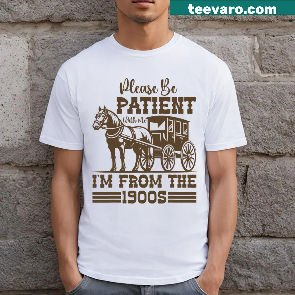 Retro T-shirt with humorous 1900s quote — on a men's t-shirt