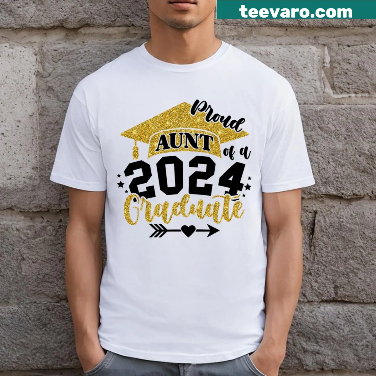 Proud T-shirt for aunts of 2024 graduates with celebratory text — on a men's t-shirt