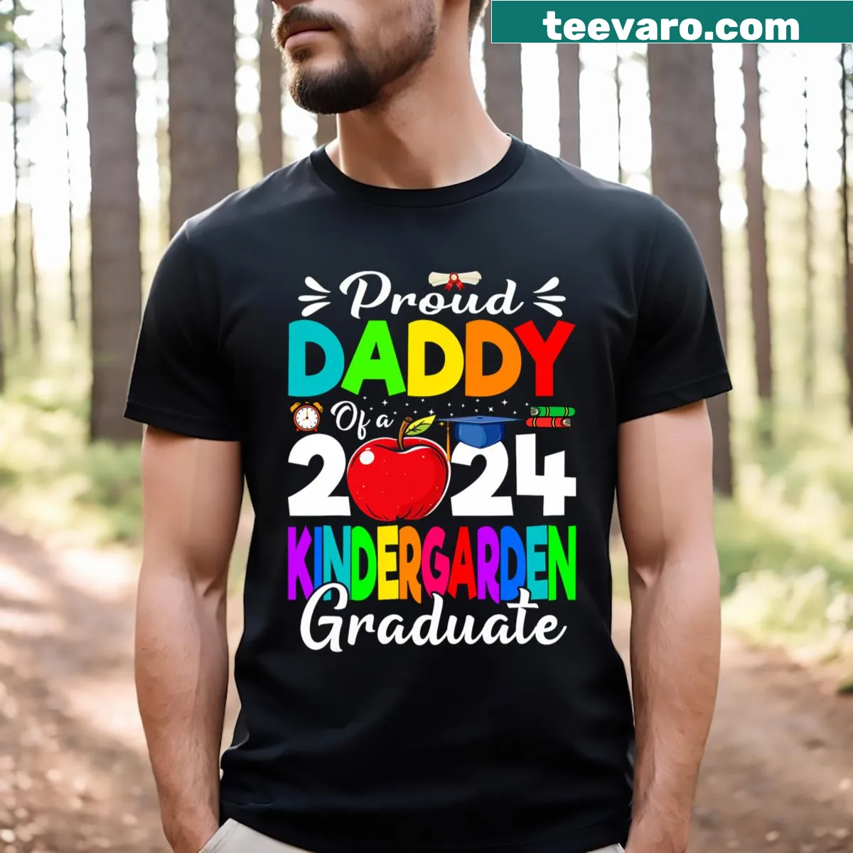 T-shirt celebrating a dad's pride for his kindergarten graduate — on a men's t-shirt