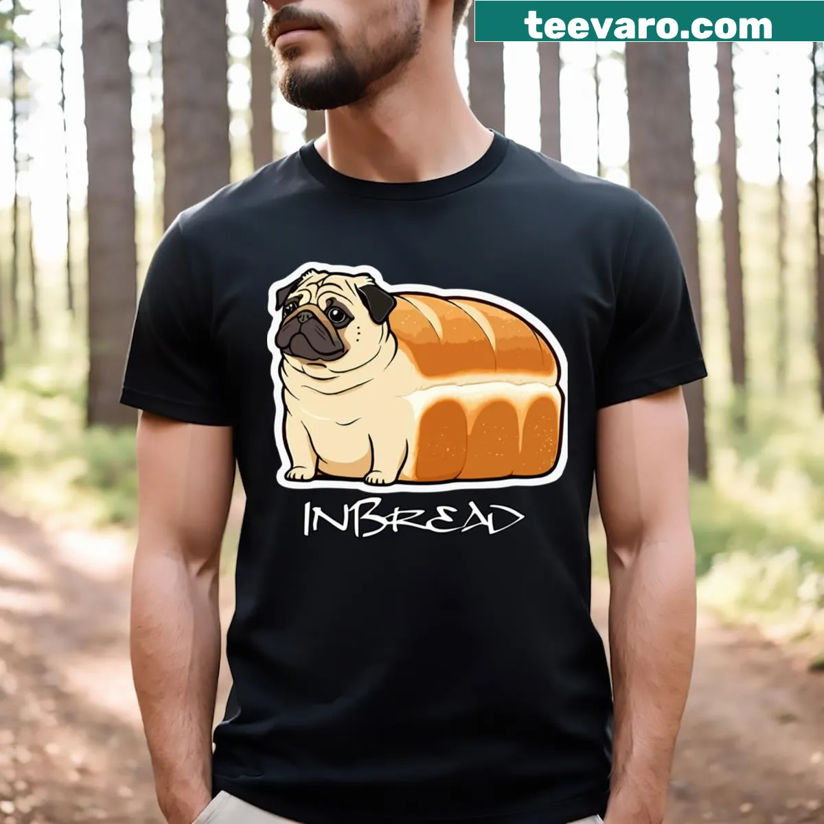Funny Pug Inbread t-shirt with playful text design — on a men's t-shirt
